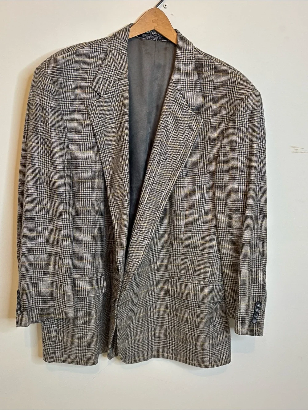 Lincoln Square Plaid Blazer Suit Jacket Dark Academia Grey Tan Sports Coat 42R